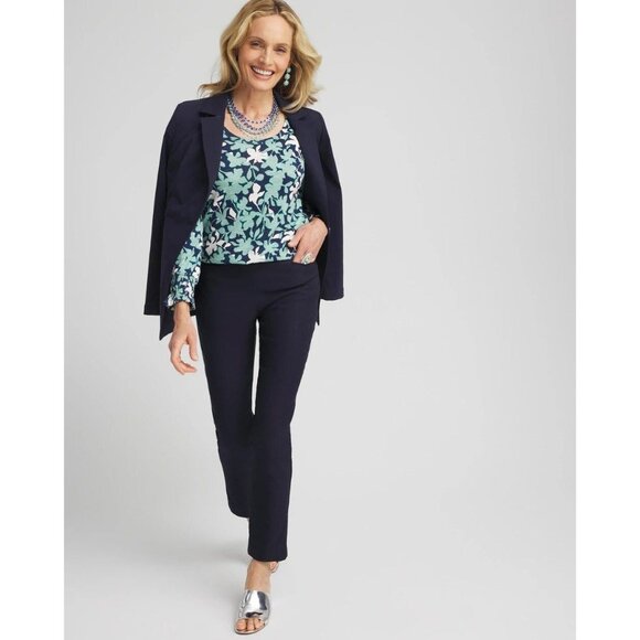 Chico's Floral Smocked Cuff Tee Womens XL Blue Bloomcore Peasant Boho Hippie‎ - Picture 15 of 16